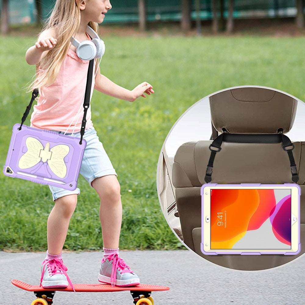 iPad 10.2" (2021 / 2020 / 2019) Børne cover - Butterfly Kickstand Cover - Lilla & Grå