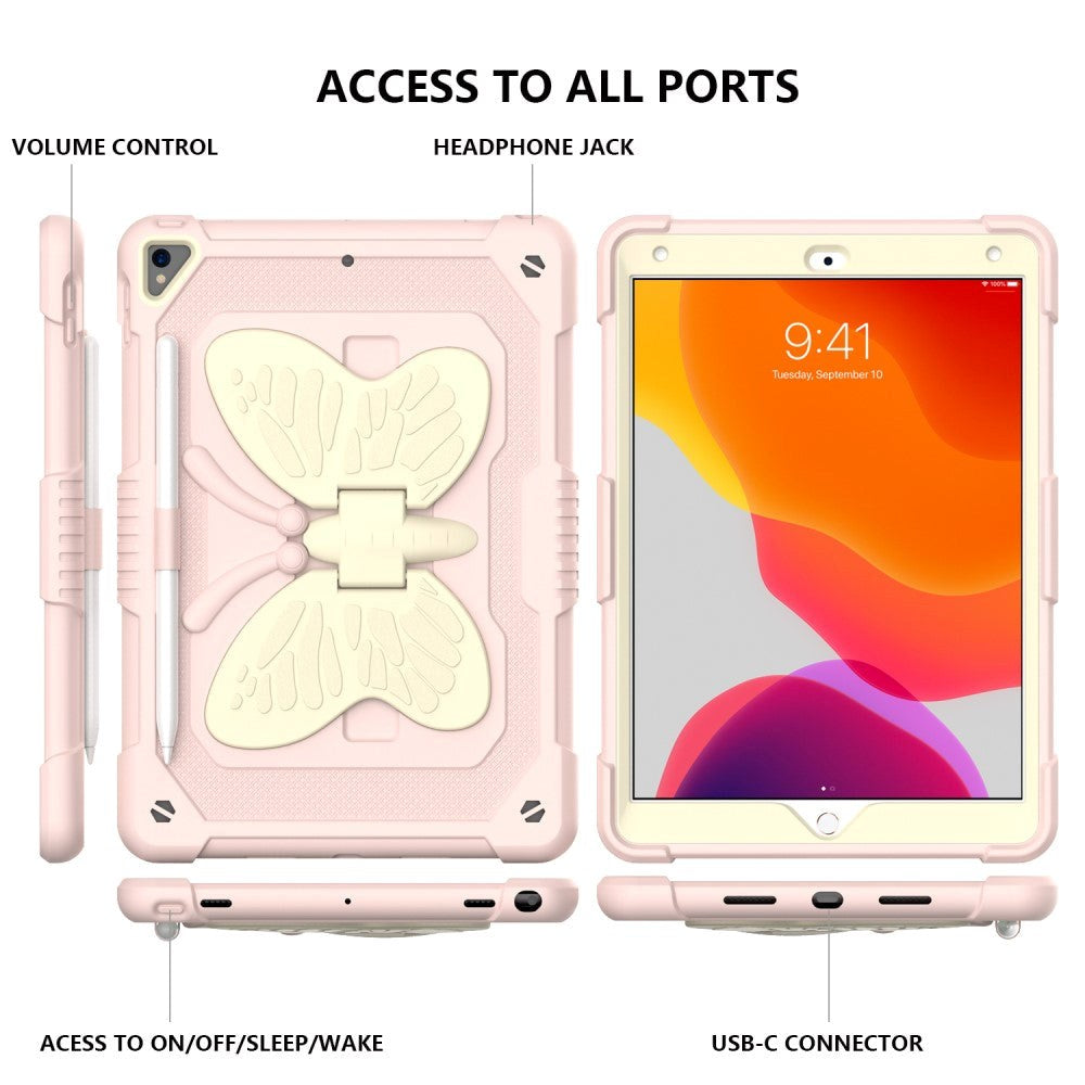 iPad 10.2" (2021 / 2020 / 2019) Børne cover - Butterfly Kickstand Cover - Lyserød & Grå
