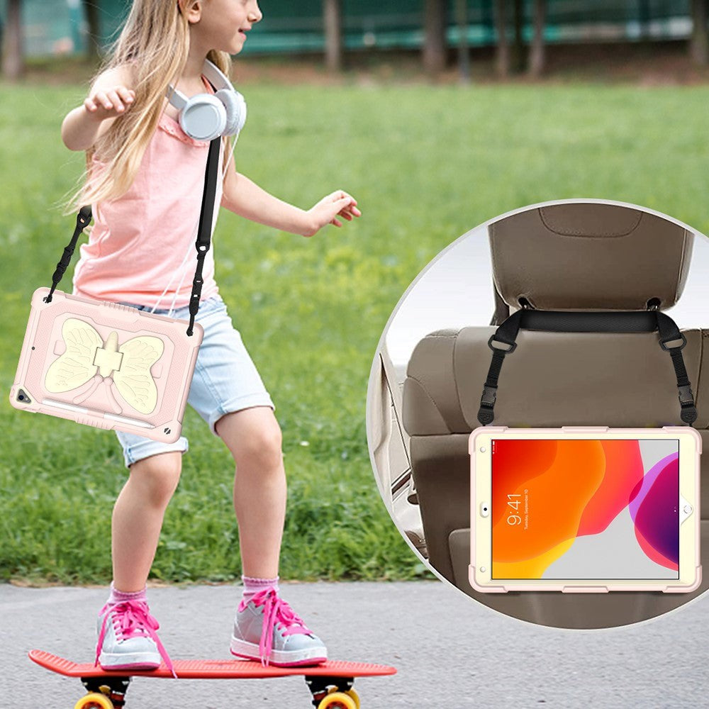 iPad 10.2" (2021 / 2020 / 2019) Børne cover - Butterfly Kickstand Cover - Lyserød & Grå
