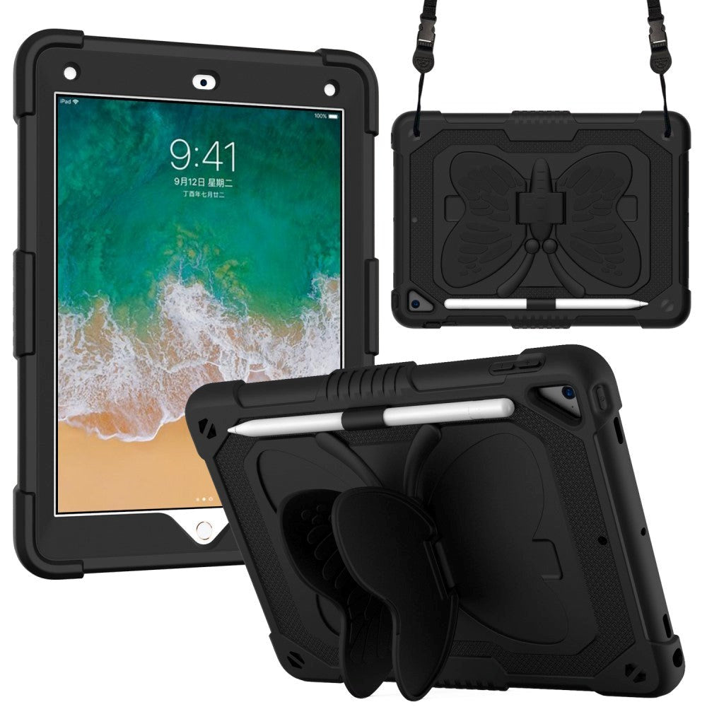 iPad (2018) / iPad (2017) / iPad Air 2 Børne cover - Butterfly Kickstand Cover - Sort
