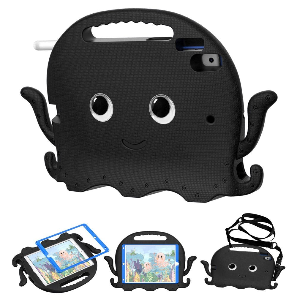 iPad 10.2" (2021 / 2020 / 2019) / iPad Pro 10.5 / iPad Air (2019) Børnecover m. Skulderstrop - Blæksprutte Tema - Sort