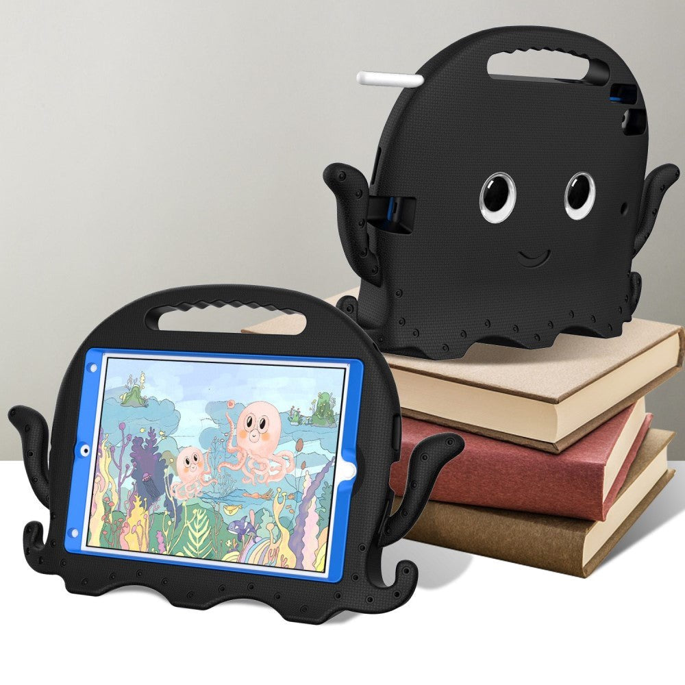 iPad 10.2" (2021 / 2020 / 2019) / iPad Pro 10.5 / iPad Air (2019) Børnecover m. Skulderstrop - Blæksprutte Tema - Sort