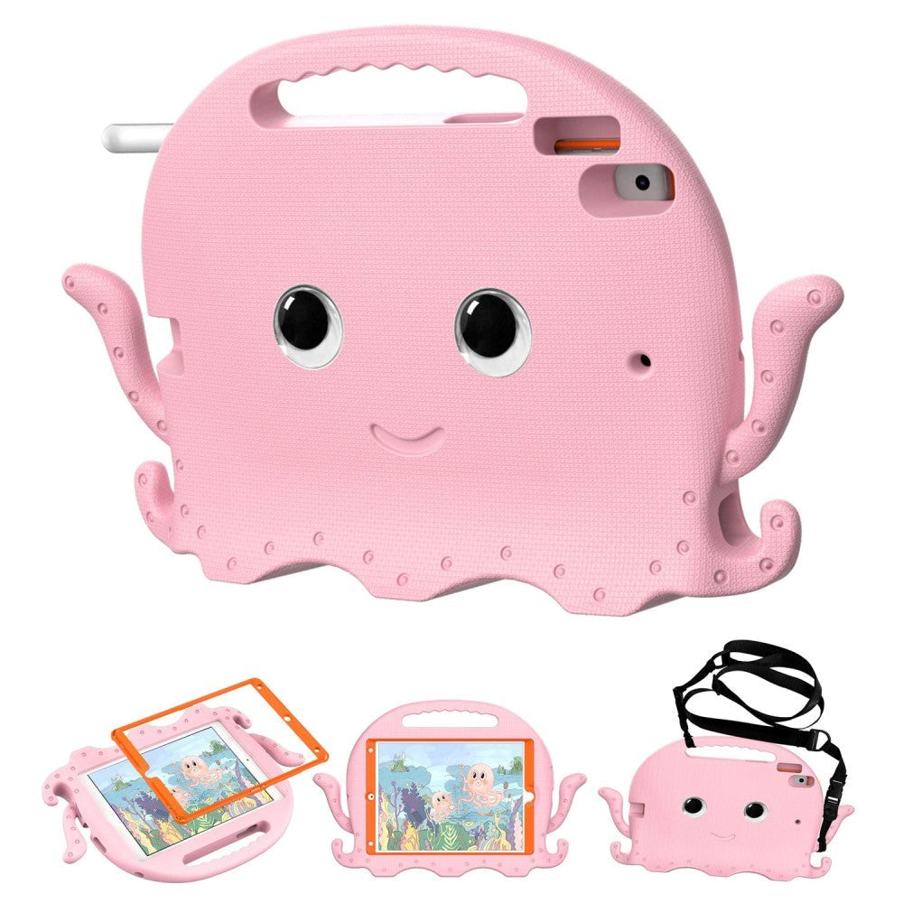 iPad 10.2" (2021 / 2020 / 2019) / iPad Pro 10.5 / iPad Air (2019) Børnecover m. Skulderstrop - Blæksprutte Tema - Lyserød