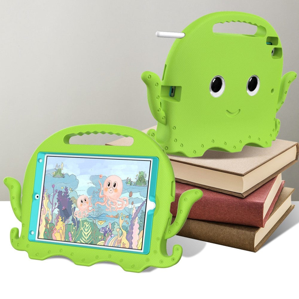 iPad 10.2" (2021 / 2020 / 2019) / iPad Pro 10.5 / iPad Air (2019) Børnecover m. Skulderstrop - Blæksprutte Tema - Grøn