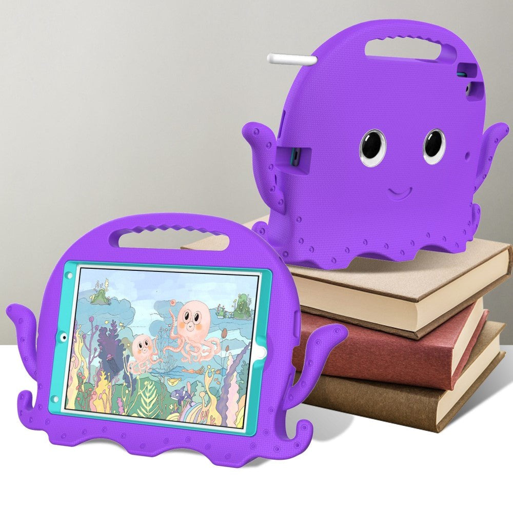 iPad 10.2" (2021 / 2020 / 2019) / iPad Pro 10.5 / iPad Air (2019) Børnecover m. Skulderstrop - Blæksprutte Tema - Lilla