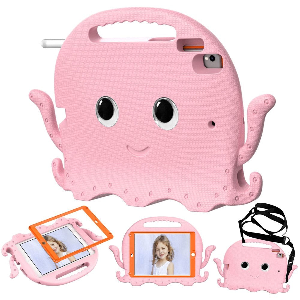 iPad (2018) / iPad (2017) / iPad Air 2 / iPad Pro 9.7" Børnecover m. Skulderstrop - Blæksprutte Tema - Lyserød