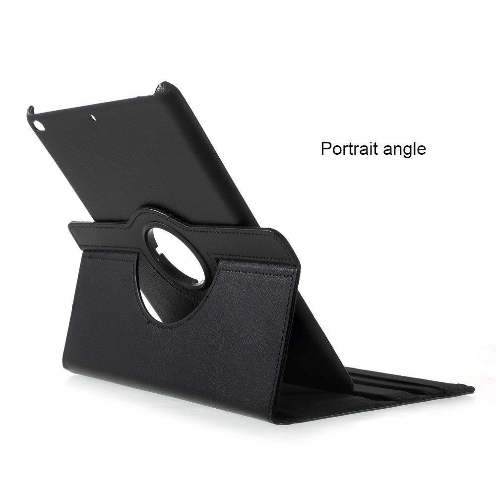 iPad 9.7 (2018-2017) / iPad Air / iPad Air 2 Litchi Læder Cover m. 360 Graders Ståfunktion - Sort