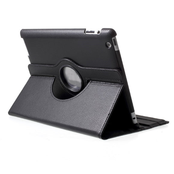 EIDERWOOD iPad 4 / 3 / 2 Kunstlæder Flip Cover m. Elastik & Roterbar Funktion - Sort