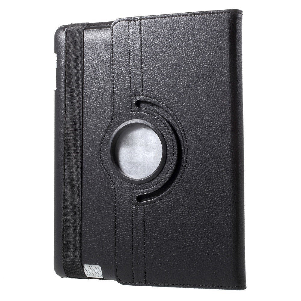 EIDERWOOD iPad 4 / 3 / 2 Kunstlæder Flip Cover m. Elastik & Roterbar Funktion - Sort