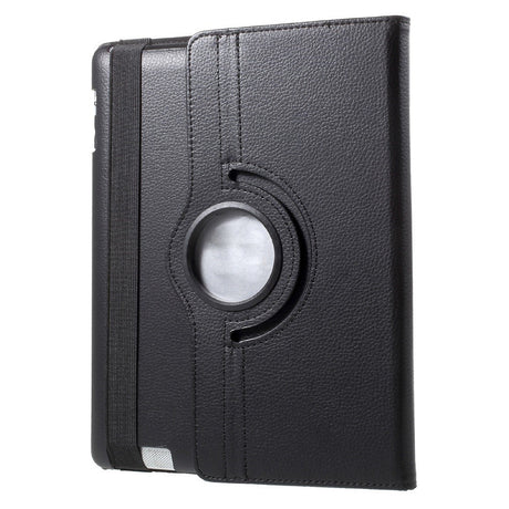 EIDERWOOD iPad 4 / 3 / 2 Kunstlæder Flip Cover m. Elastik & Roterbar Funktion - Sort