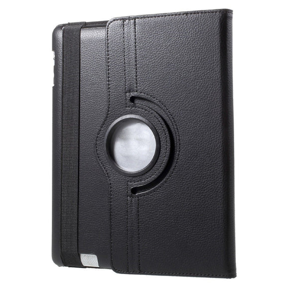EIDERWOOD iPad 4 / 3 / 2 Kunstlæder Flip Cover m. Elastik & Roterbar Funktion - Sort