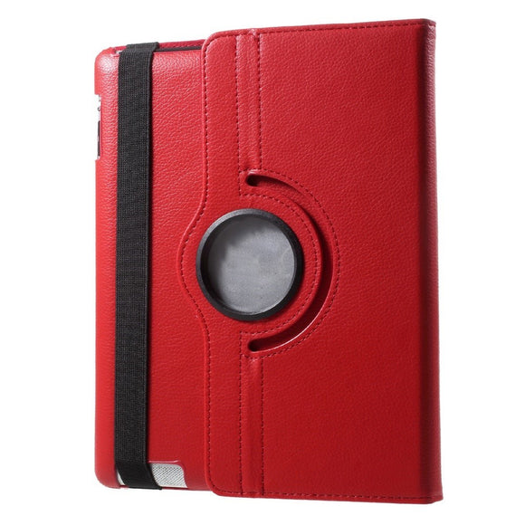 EIDERWOOD iPad 4 / 3 / 2 Kunstlæder Flip Cover m. Elastik & Roterbar Funktion - Rød
