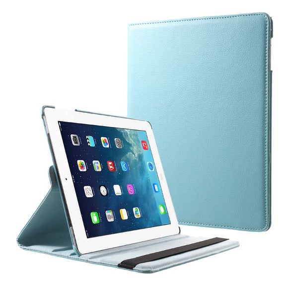 EIDERWOOD iPad 4 / 3 / 2 Kunstlæder Flip Cover m. Elastik & Roterbar Funktion - Lyseblå