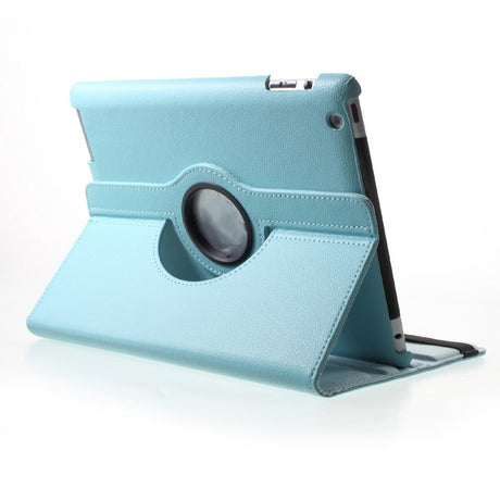 EIDERWOOD iPad 4 / 3 / 2 Kunstlæder Flip Cover m. Elastik & Roterbar Funktion - Lyseblå