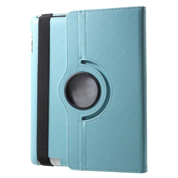 EIDERWOOD iPad 4 / 3 / 2 Kunstlæder Flip Cover m. Elastik & Roterbar Funktion - Lyseblå