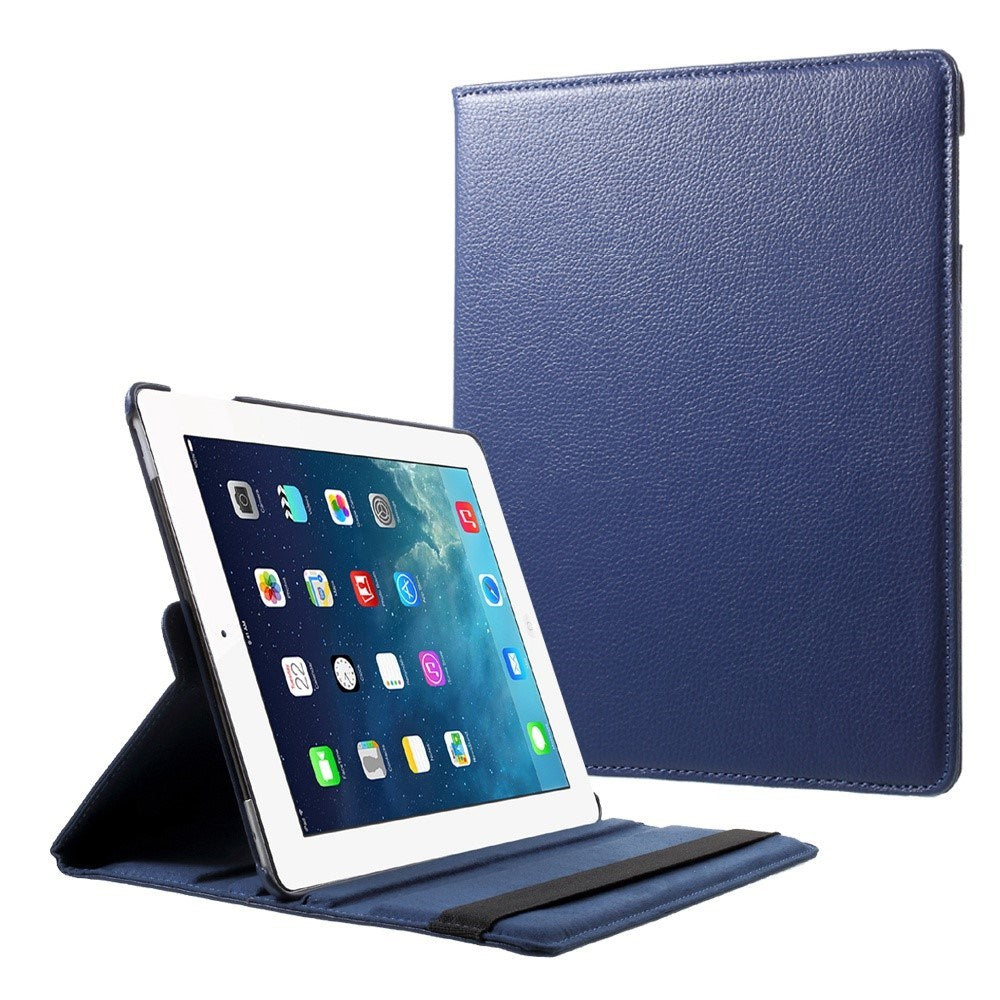 EIDERWOOD iPad 4 / 3 / 2 Kunstlæder Flip Cover m. Elastik & Roterbar Funktion - Blå