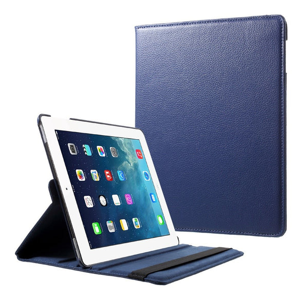 EIDERWOOD iPad 4 / 3 / 2 Kunstlæder Flip Cover m. Elastik & Roterbar Funktion - Blå