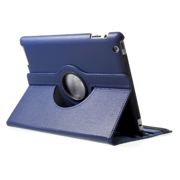EIDERWOOD iPad 4 / 3 / 2 Kunstlæder Flip Cover m. Elastik & Roterbar Funktion - Blå