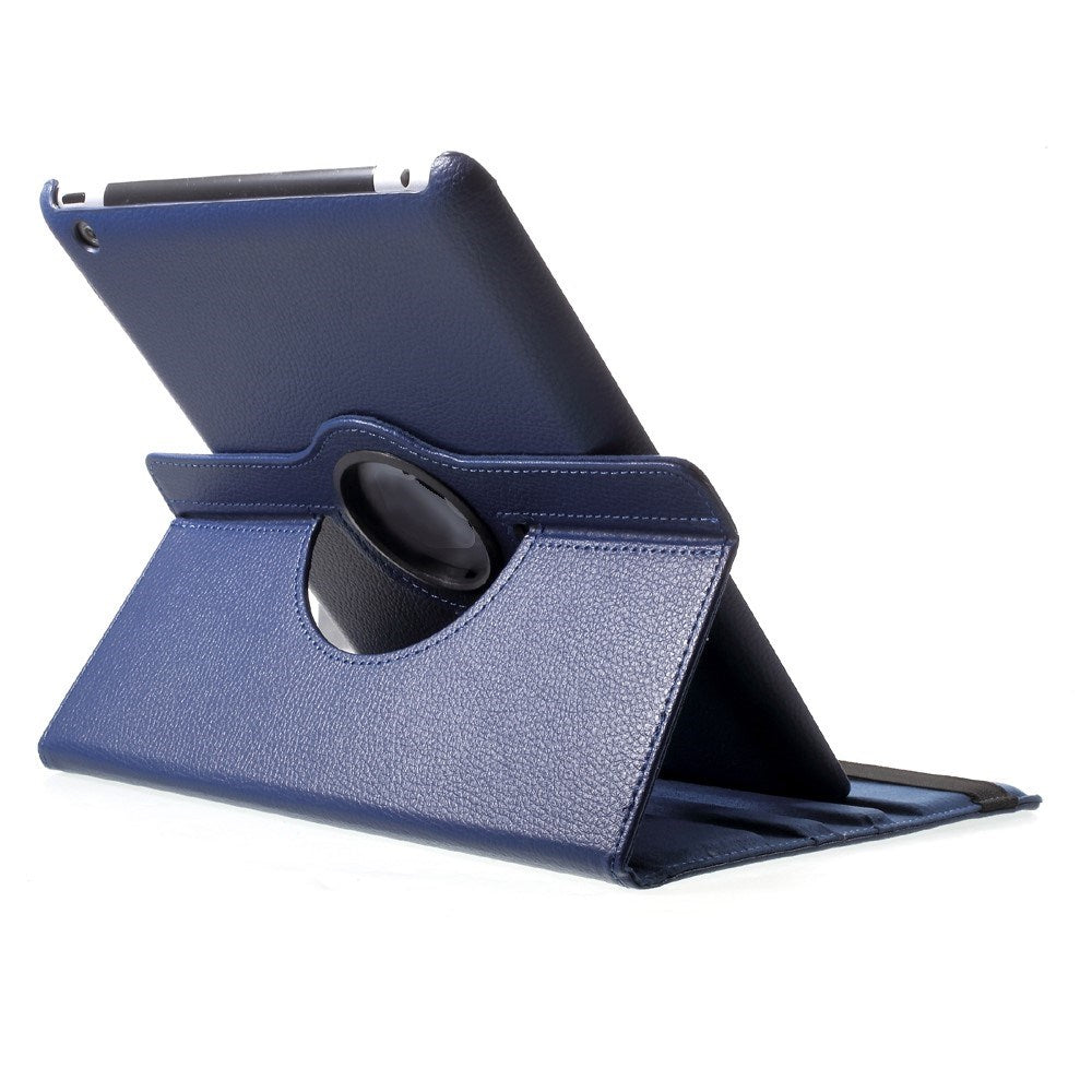 EIDERWOOD iPad 4 / 3 / 2 Kunstlæder Flip Cover m. Elastik & Roterbar Funktion - Blå
