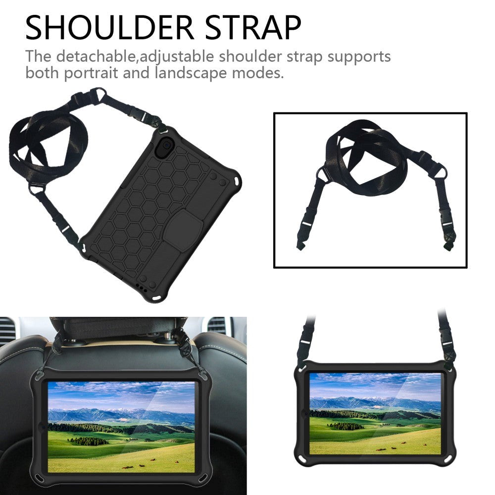Samsung Galaxy Tab A 8.4 (2020) Børnecover m. Skulderstrop - Bikube Mønster - Sort