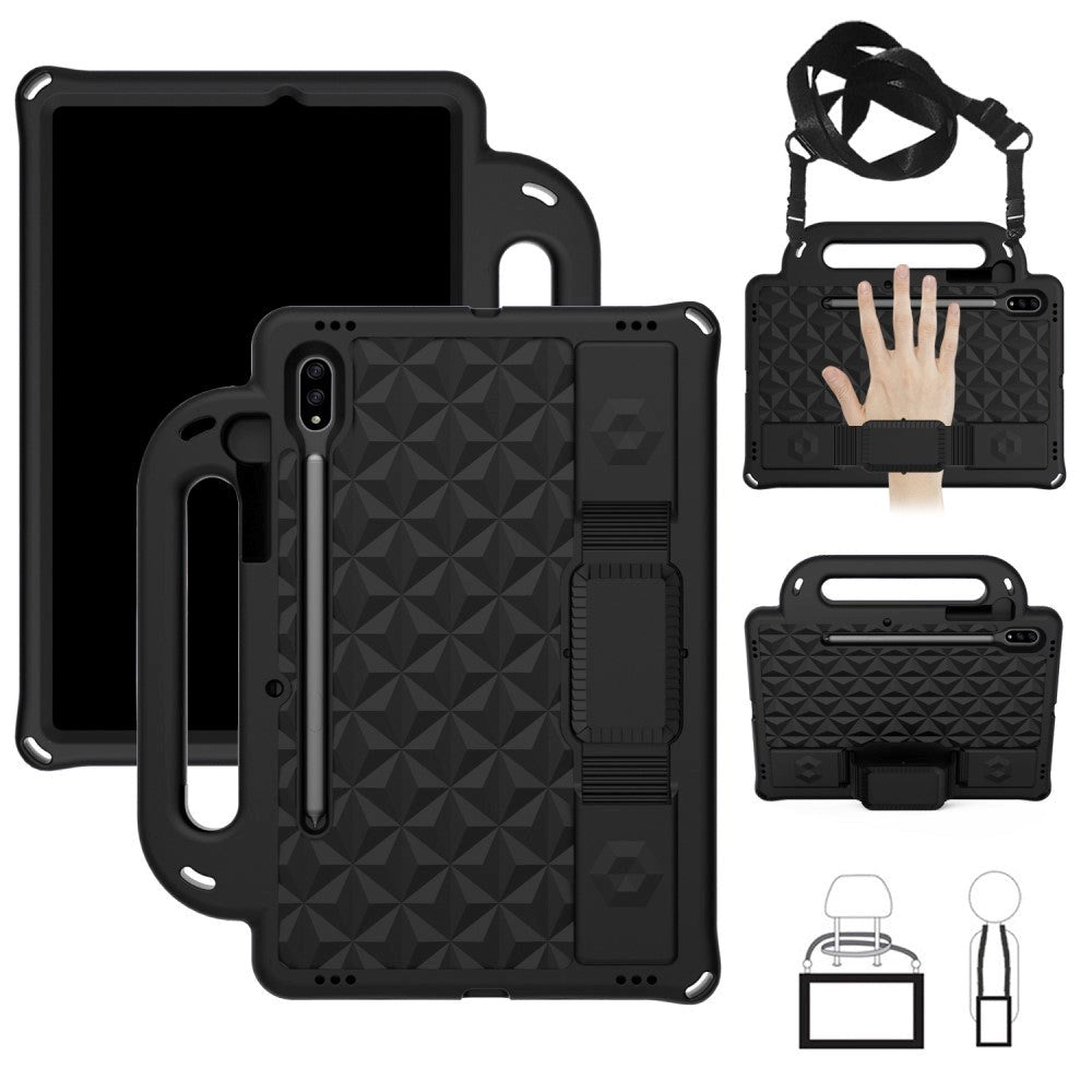 Samsung Galaxy Tab S7 Håndværker Cover m. Pencil Holder, Bærestrop & Skulderstrop - Sort