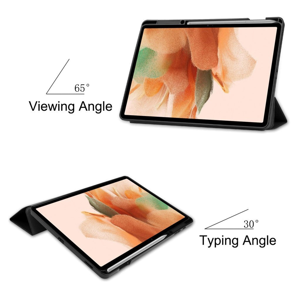 Samsung Galaxy Tab S7 FE Tri-fold Flip Cover m. Vågeblus Funktion - Sort