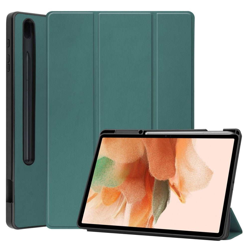 Samsung Galaxy Tab S7 FE Tri-fold Flip Cover m. Vågeblus Funktion - Grøn