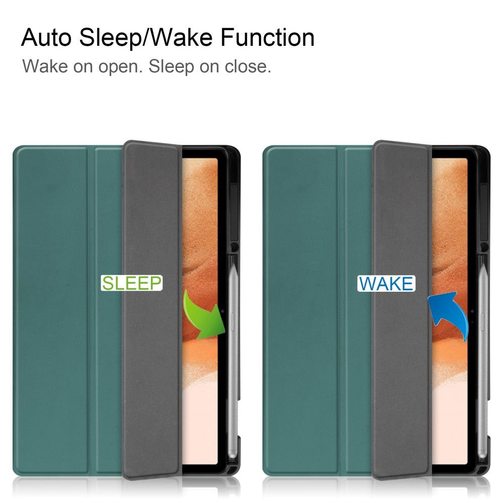Samsung Galaxy Tab S7 FE Tri-fold Flip Cover m. Vågeblus Funktion - Grøn