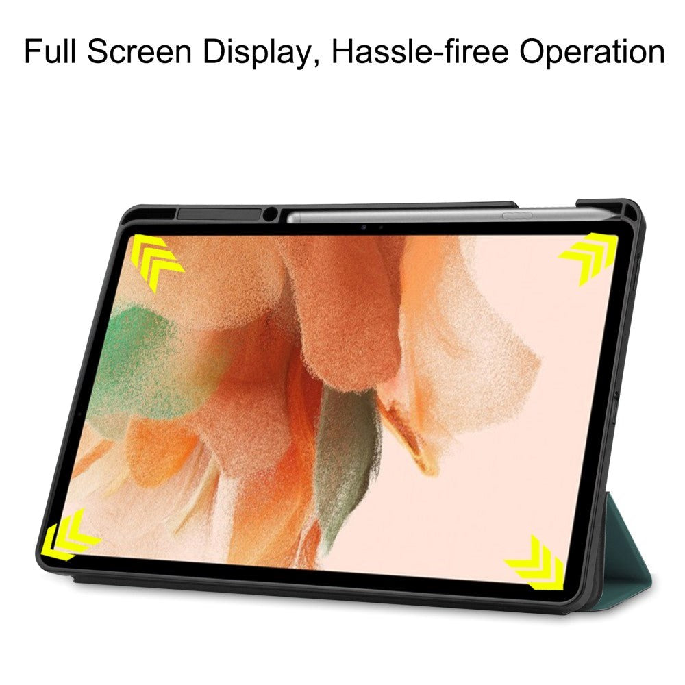 Samsung Galaxy Tab S7 FE Tri-fold Flip Cover m. Vågeblus Funktion - Grøn