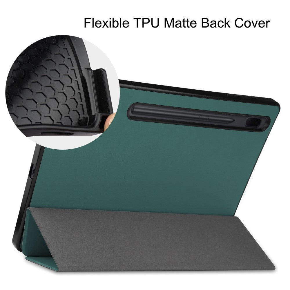 Samsung Galaxy Tab S7 FE Tri-fold Flip Cover m. Vågeblus Funktion - Grøn