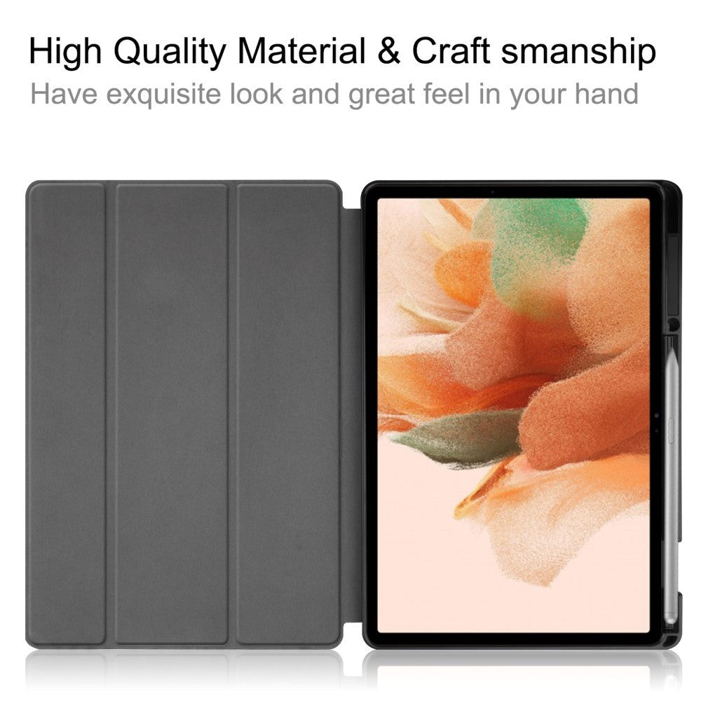 Samsung Galaxy Tab S7 FE Tri-fold Flip Cover m. Vågeblus Funktion - Grøn
