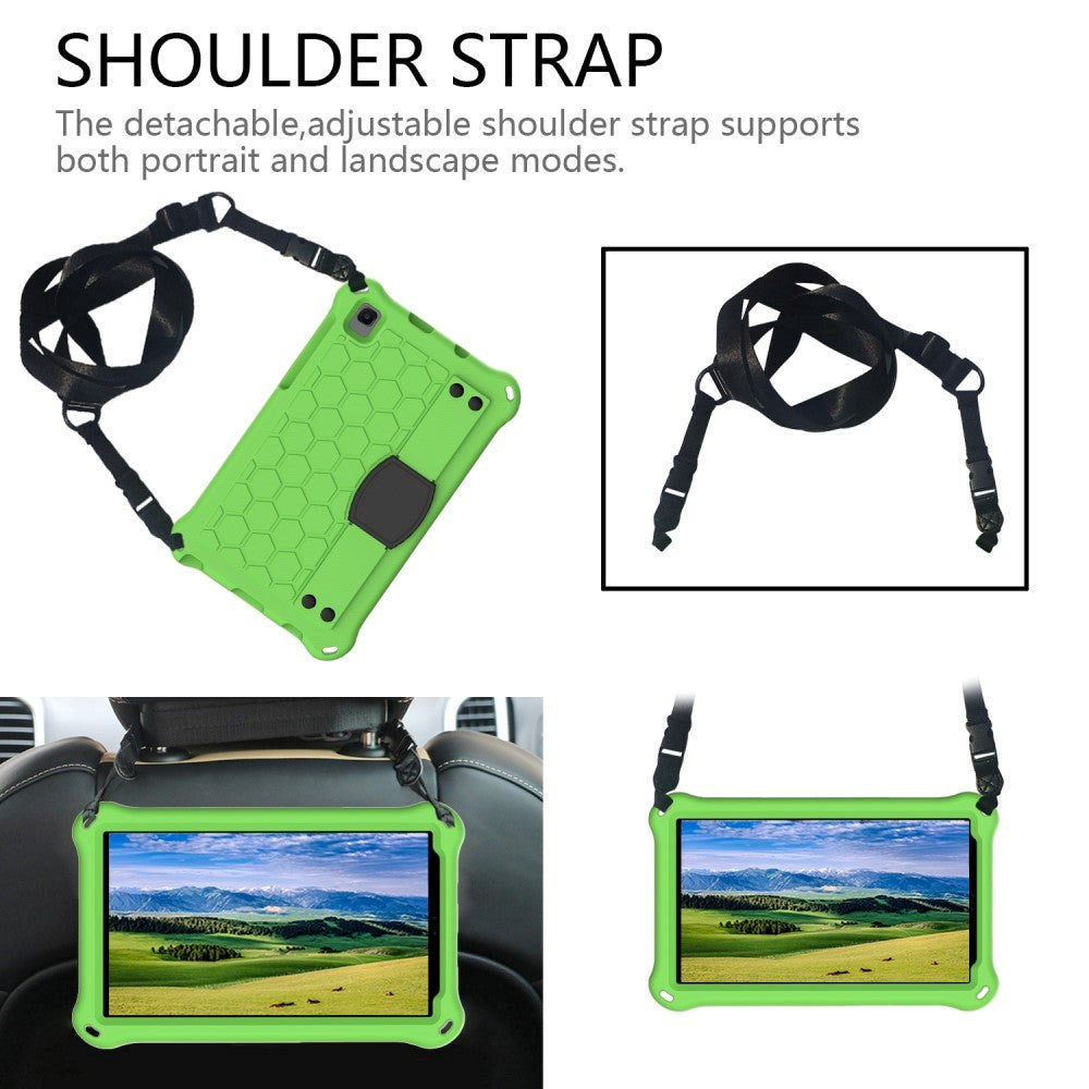 Samsung Galaxy Tab A7 Lite 8.7" Børnecover m. Skulderstrop - Bikube Mønster - Grøn