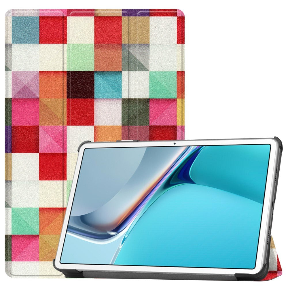 Huawei MatePad 11 Tri-fold Flip Cover m. Vågeblus Funktion - Farverige Firkanter