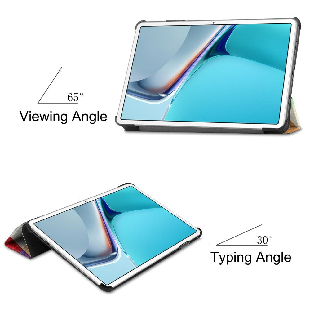 Huawei MatePad 11 Tri-fold Flip Cover m. Vågeblus Funktion - Farverige Firkanter