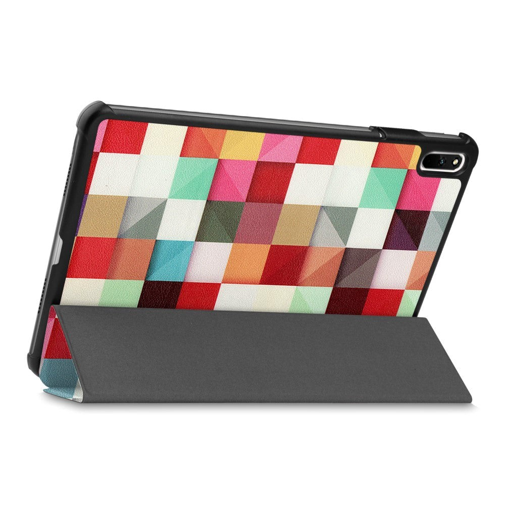 Huawei MatePad 11 Tri-fold Flip Cover m. Vågeblus Funktion - Farverige Firkanter