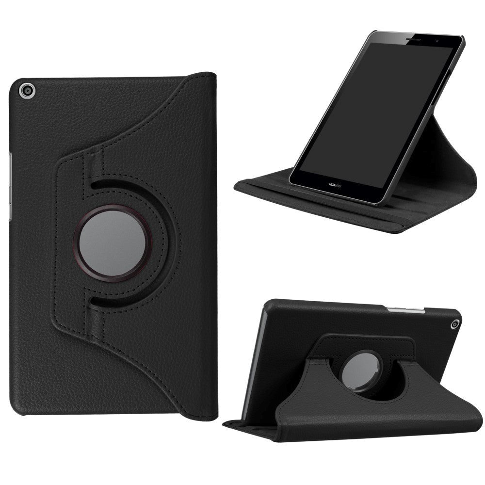 Huawei MediaPad T3 8" Cover - Læder Cover m. 360 Graders Ståfunktion Sort