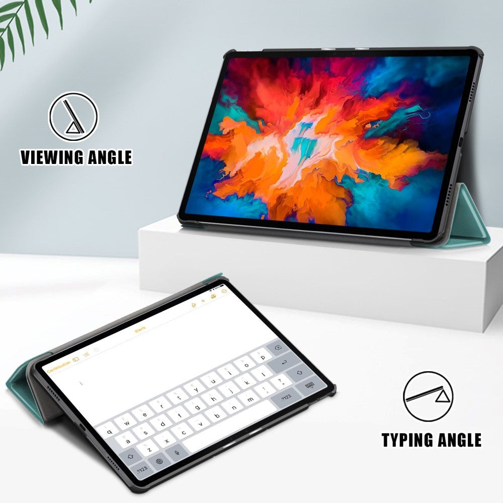 Lenovo Tab P11 Pro Tri-fold Flip Cover m. Vågeblus Funktion - Grøn