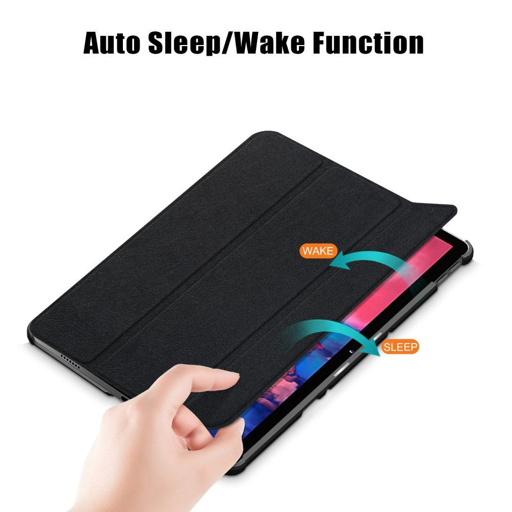 Lenovo Tab P11 / P11 (5G) / P11 Plus Tri-Fold Flip Cover m. Vågeblus Funktion - Sort