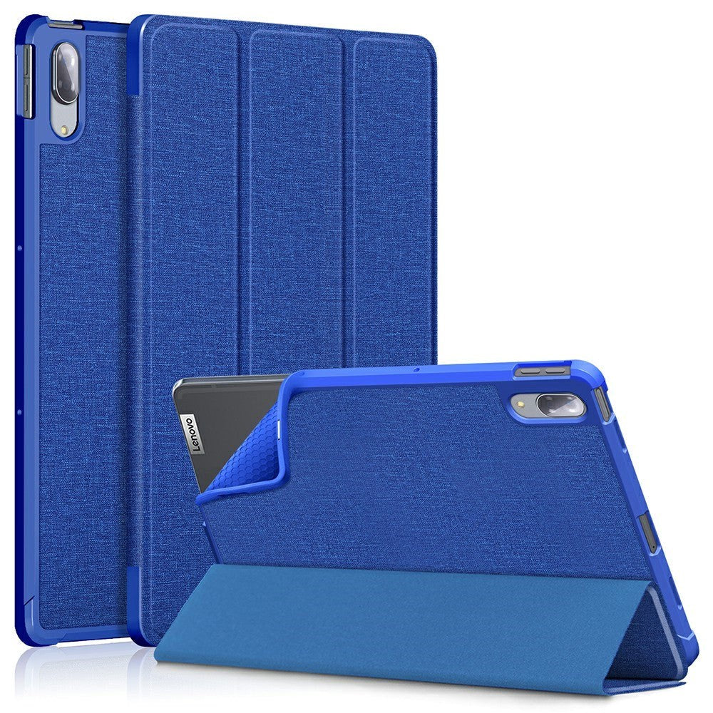 Lenovo Tab P11 Pro Stofbetrukket Tri-Fold Læder Cover - Blå