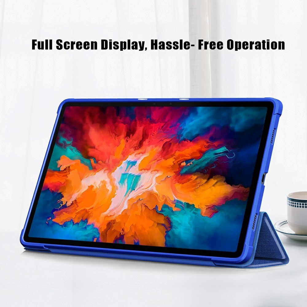Lenovo Tab P11 Pro Stofbetrukket Tri-Fold Læder Cover - Blå