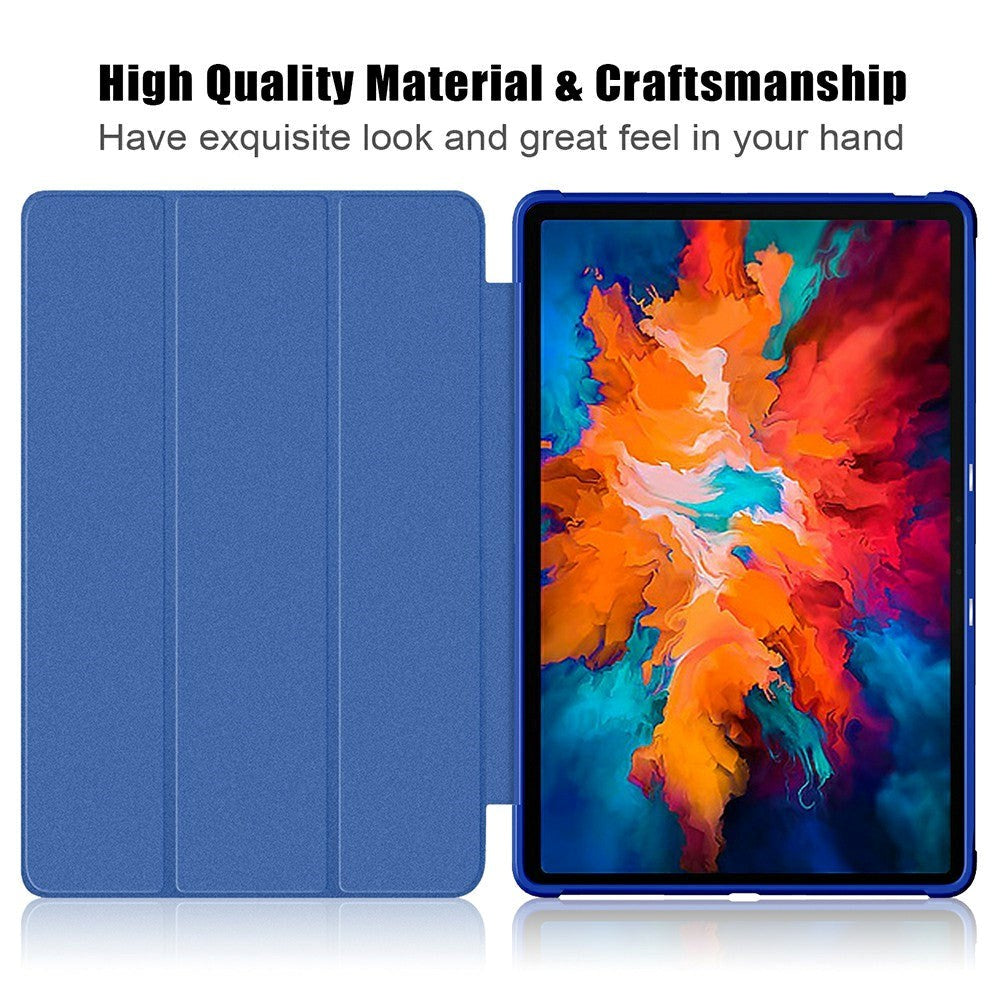 Lenovo Tab P11 Pro Stofbetrukket Tri-Fold Læder Cover - Blå