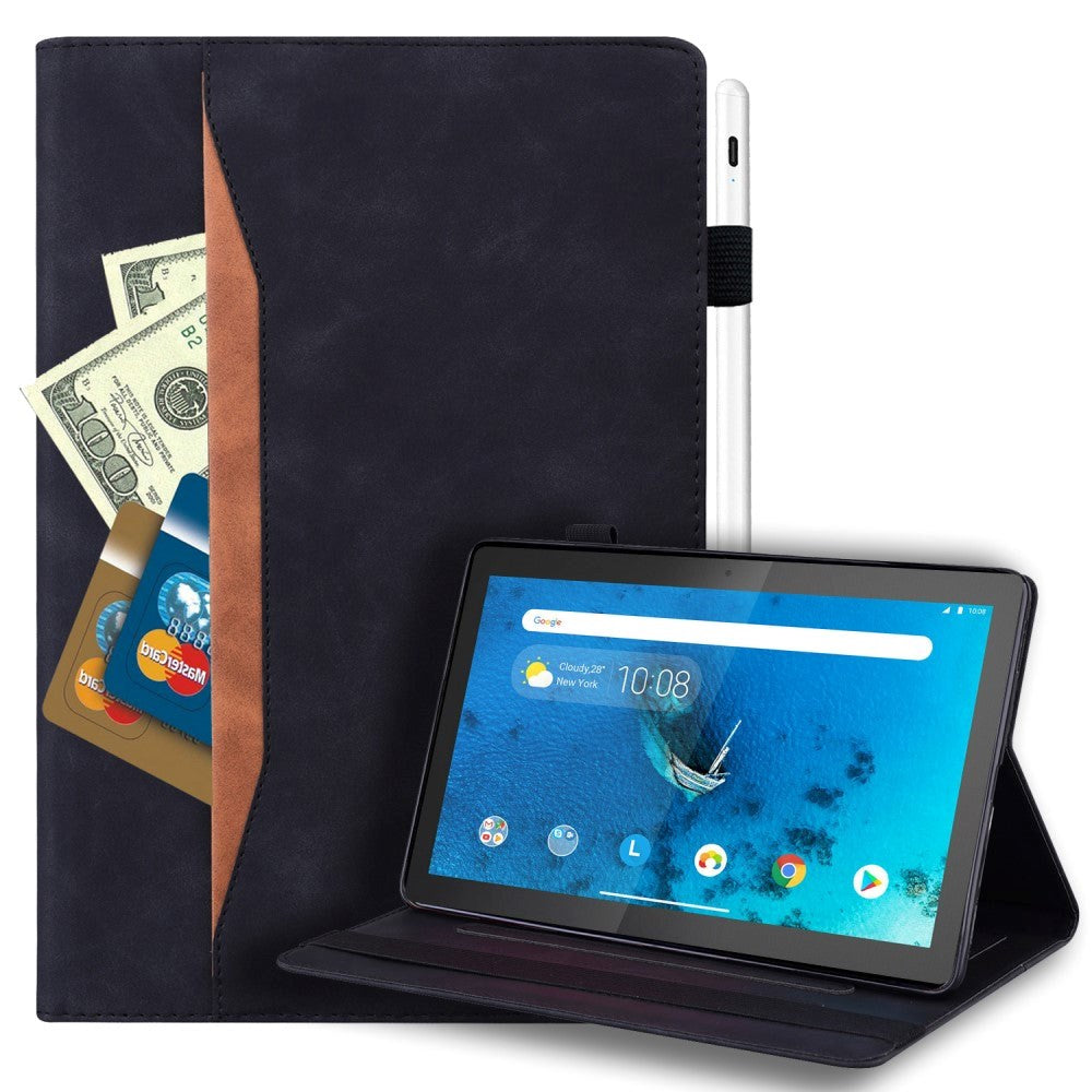 Lenovo Tab M10 FHD REL (TB-X605FC/LC) Læder Flip Cover m. Pencil Holder & Kortholder - Sort
