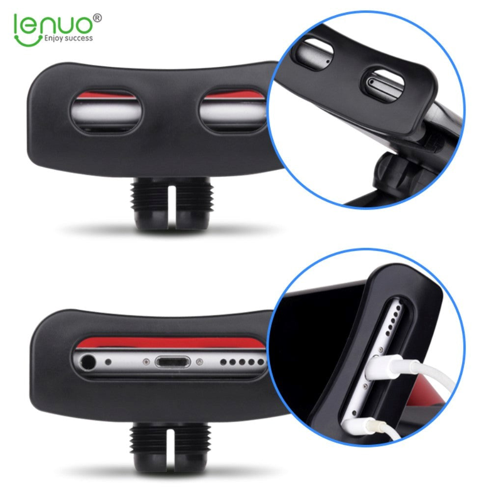 LENUO 360 Grader Mobil- & Tabletholder Til Nakkestøtte - Max Tablet: 120 x 200mm - Sort / Rød