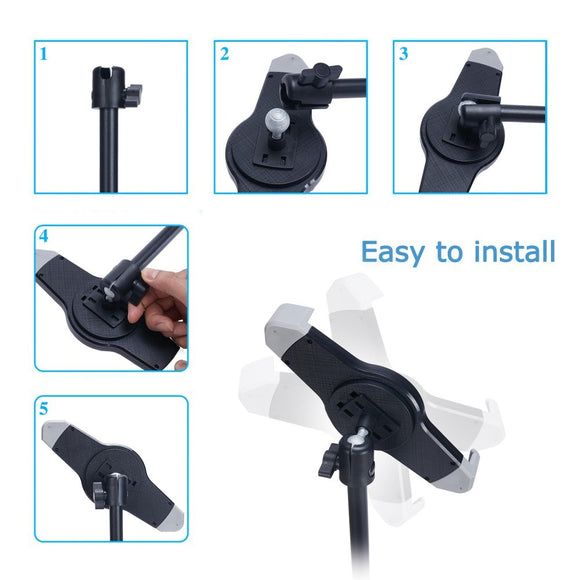 Transportabel Tablet Tripod Stativ m. Justerbar Tablet Holder - Sort