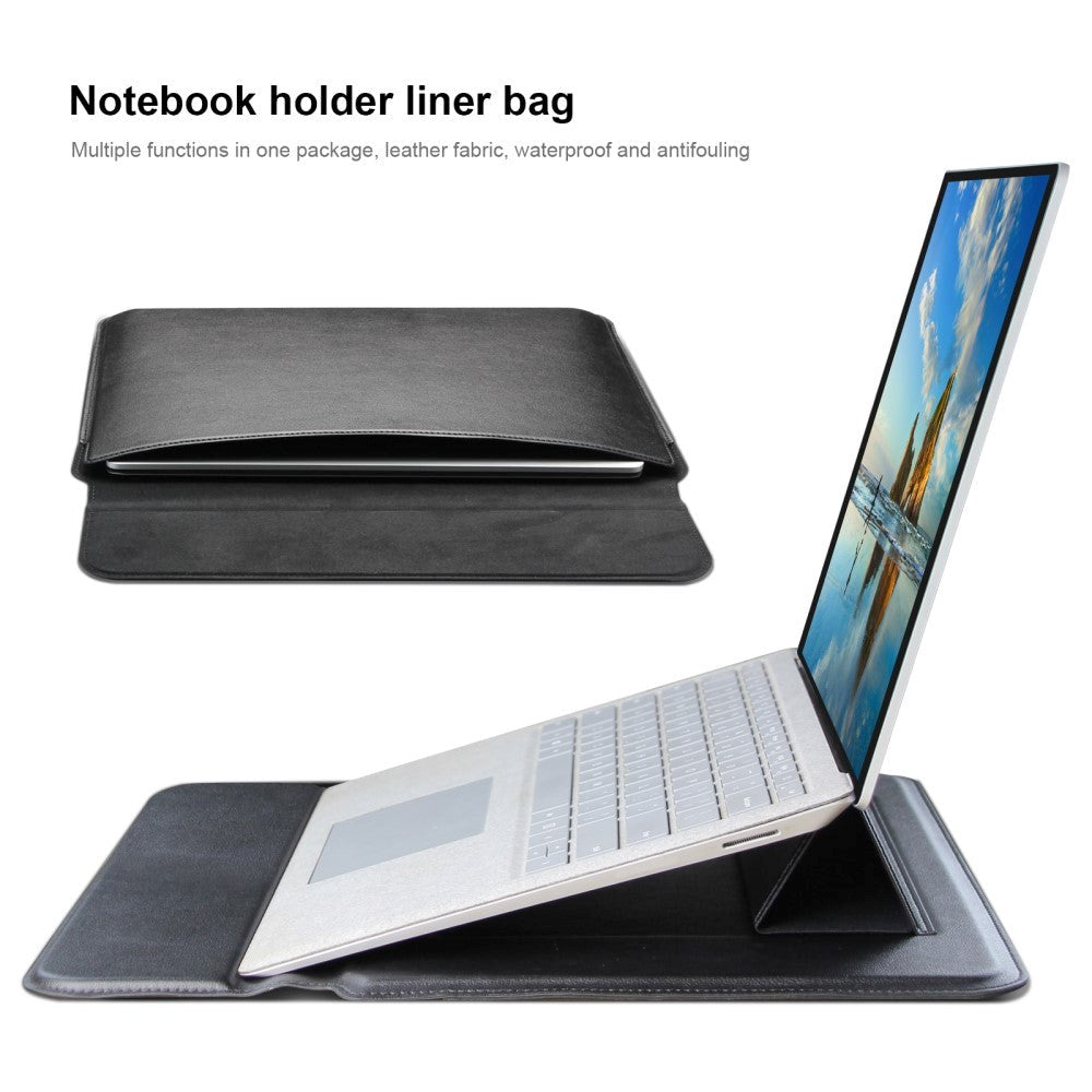 Tri-fold Læder Laptop Sleeve 15-16" (37 x 27 cm) - Sort