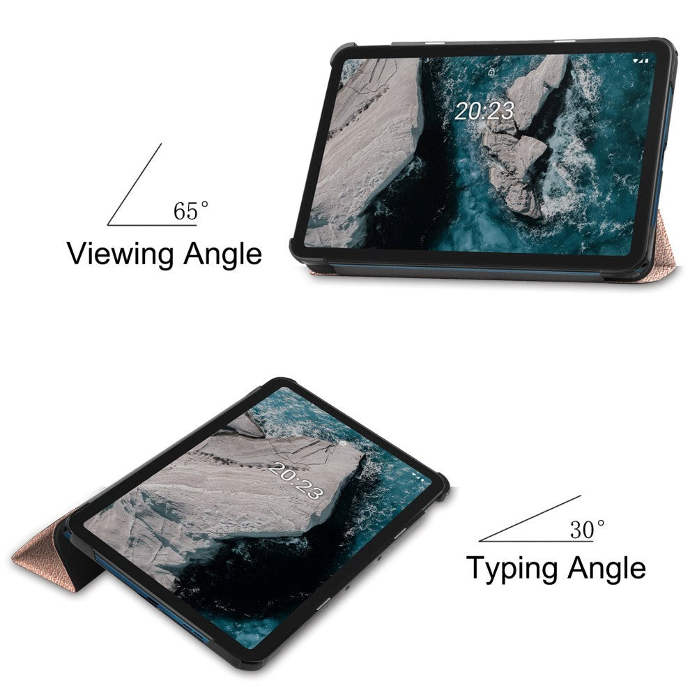 Nokia T20 Tri-fold Flip Cover m. Vågeblus Funktion - Rose Gold