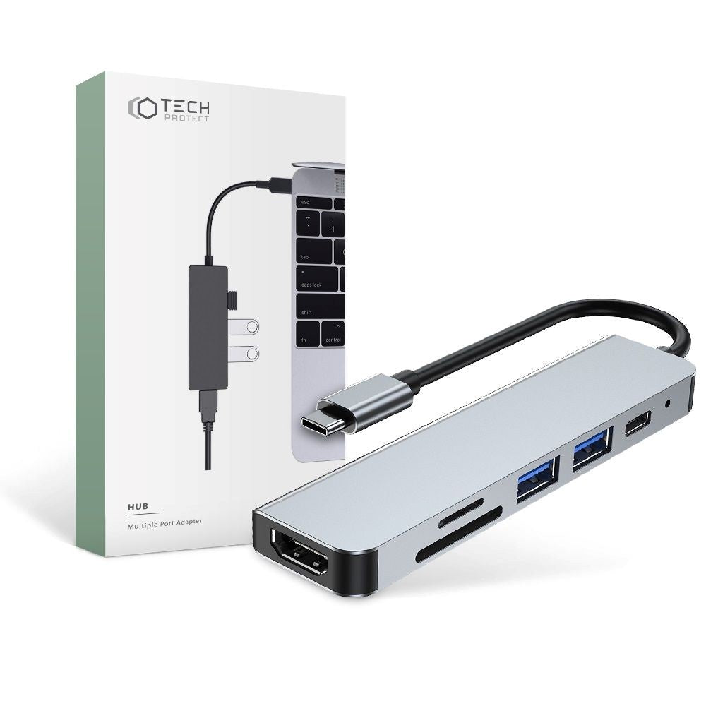 Tech-Protect V4-Hub Adapter 6in1 Multi Adapter - Grå