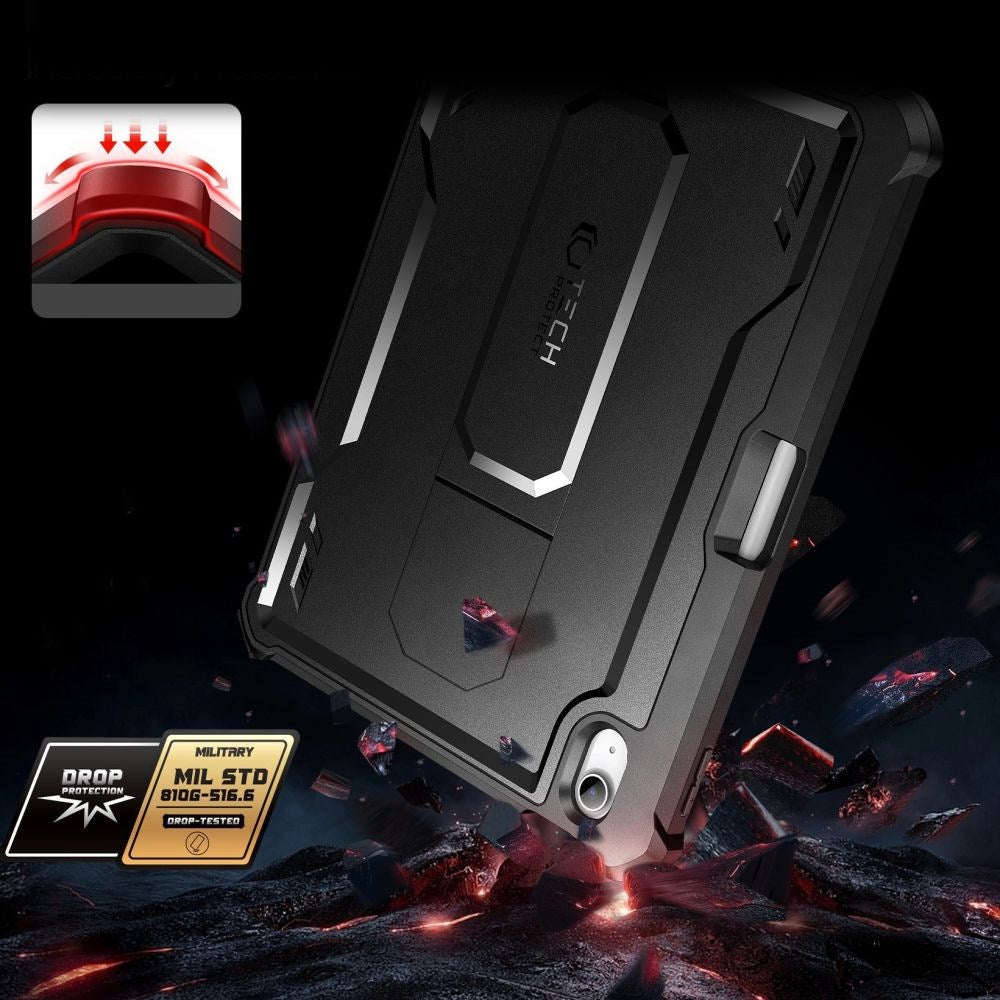 iPad 11 (2025) / iPad 10.9 (2022/2024) Tech-Protect Kevlar Pro 360 Cover m. Kickstand - Sort