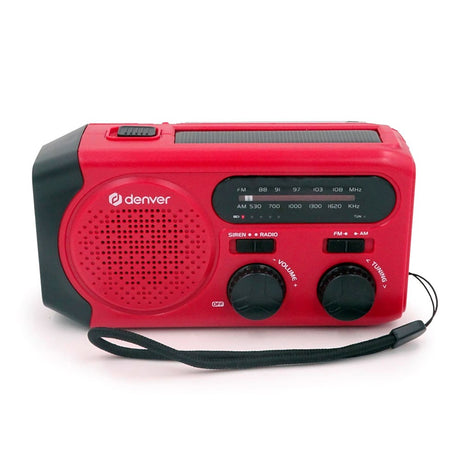 Denver Nødradio m. Solcelleopladning - AM / FM Radio - Lommelygte - Rød