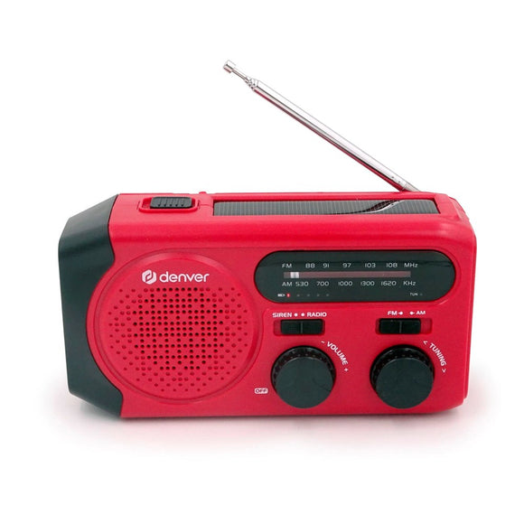 Denver Nødradio m. Solcelleopladning - AM / FM Radio - Lommelygte - Rød